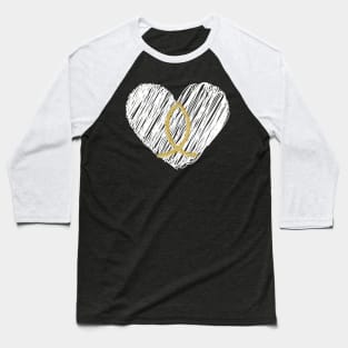 WHITE HEART WITH GOLD CHRISTIAN FISH SYMBOL Baseball T-Shirt